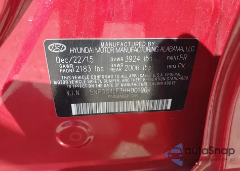 2017 Hyundai Elantra Se из США, поврежденный, VIN 5NPD84LF3HH001904